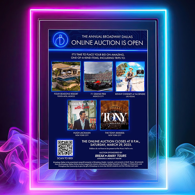 RCG-BroadwayDallas_2025Gala-BacktotheFuture-auction-sign-800x800