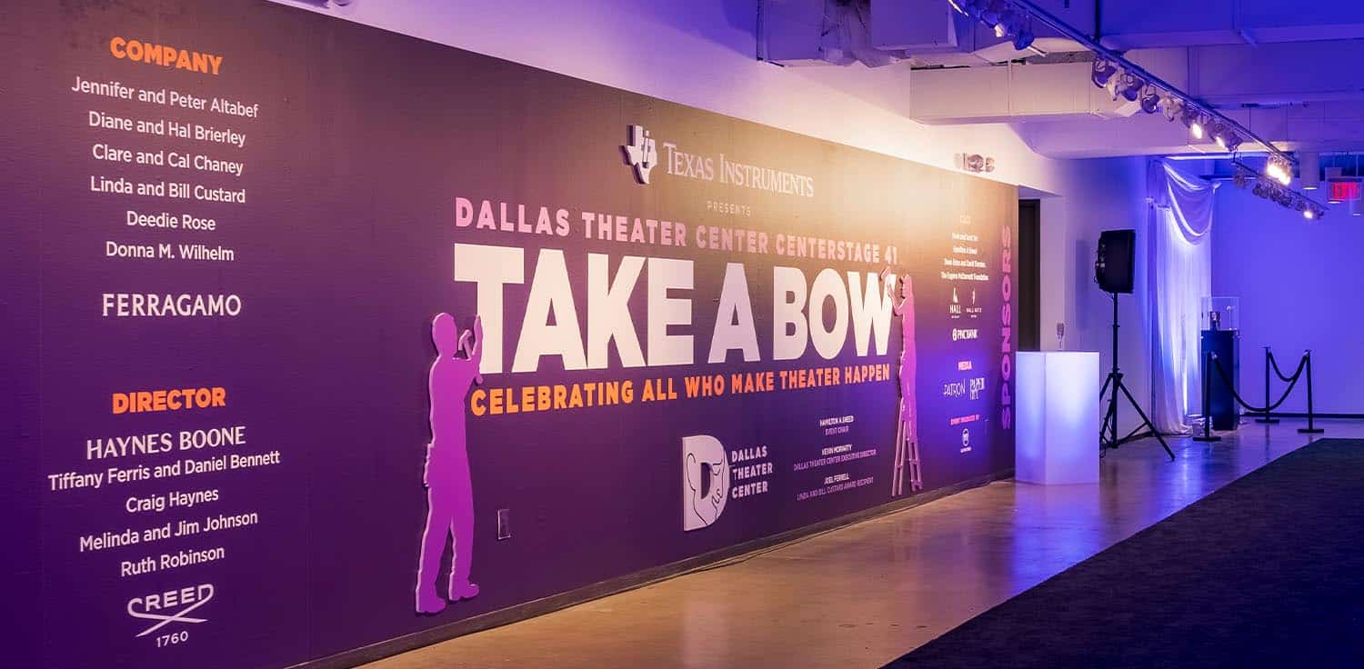 Dallas Theater Center gala event branding and experiential graphics